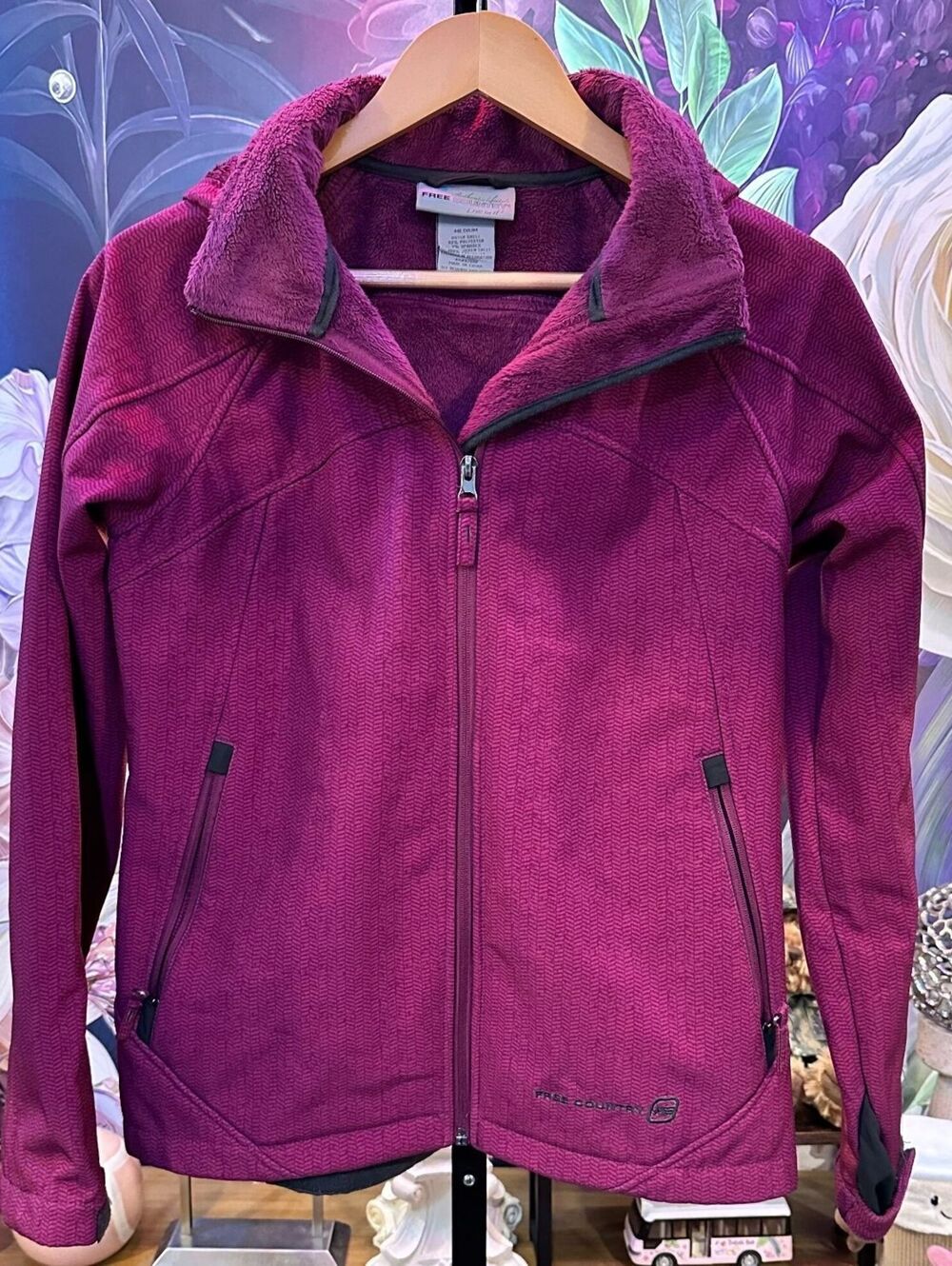 Free Country M Hooded Softshell Jacket Fleece Lined Full Zip Outdoor Magenta